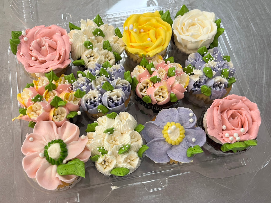 Mini Vanilla Floral Cupcakes (1 Dozen)