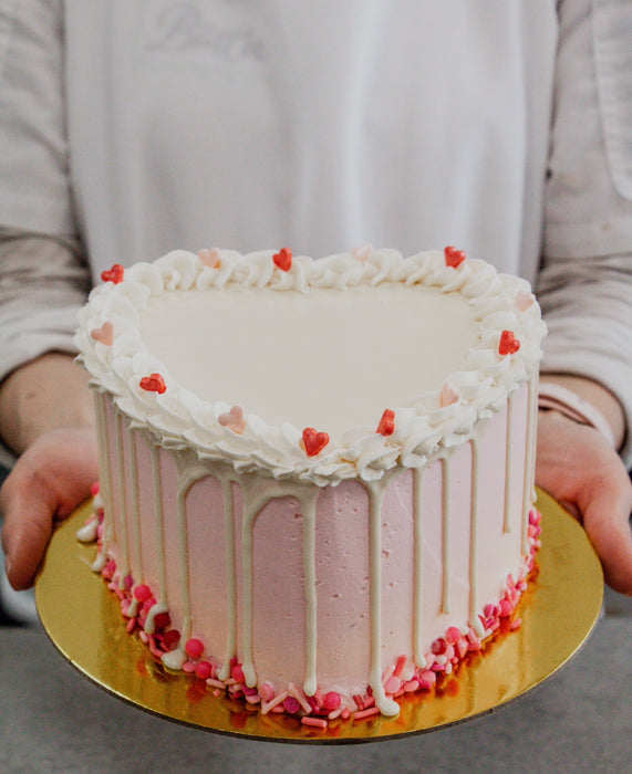 Heart Shaped Vanilla Cake with Chocolate drip